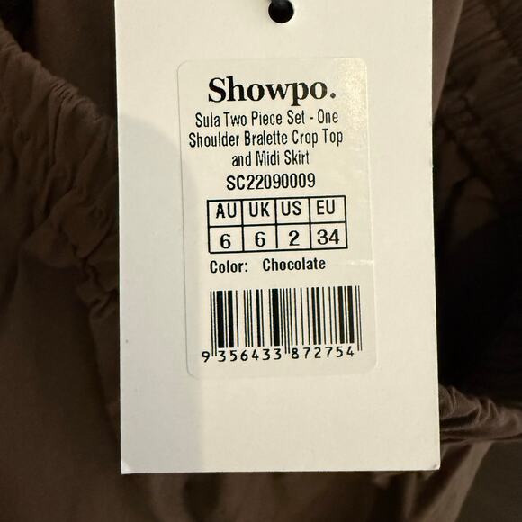 Showpo Sula Two Piece Set One Shoulder Crop Top Midi Skirt Chocolate Brown 2 - Picture 14 of 15